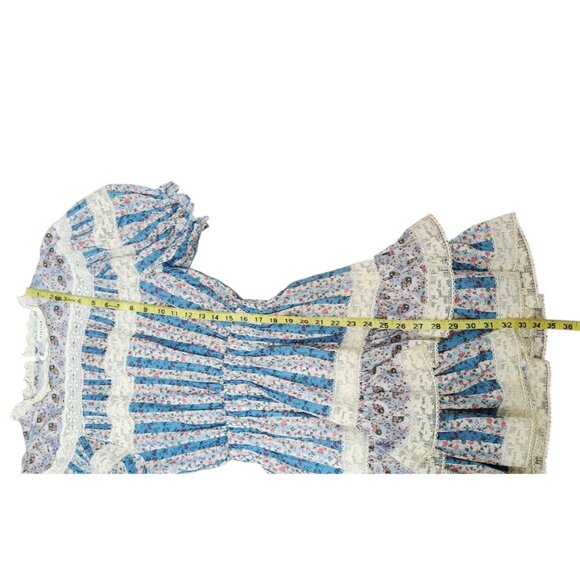 Stellah Size Small Floral Victorian Print Mixed Lace Trim Puff Sleeve Dress - Picture 8 of 12